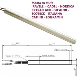 Resistenza candeletta dritta per stufa a pellet 99mm 300w 155mm