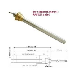 Resistenza candeletta stufa a pellet 38 250watt 146mm ravelli 136mm battuta