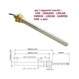 Resistenza candeletta stufa a pellet 38 280w 160mm ungaro karmek 150mm battuta