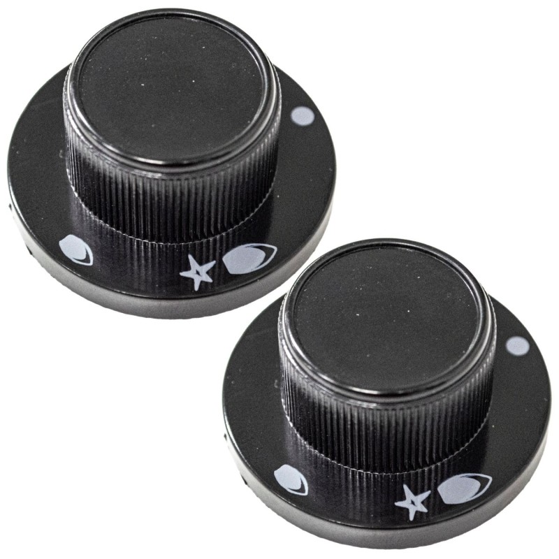Kit 2 pezzi Manopola nera piano cottura Ø 6 mm - Mozzo incassato 2 mm esterno 48 mm compatibile con Star M5513